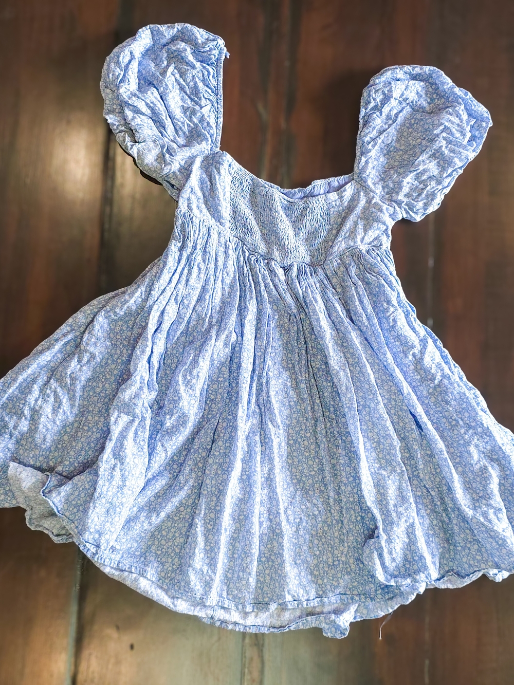 Blue Floral Puff-Sleeve Mini Dress - Picture 2 of 2